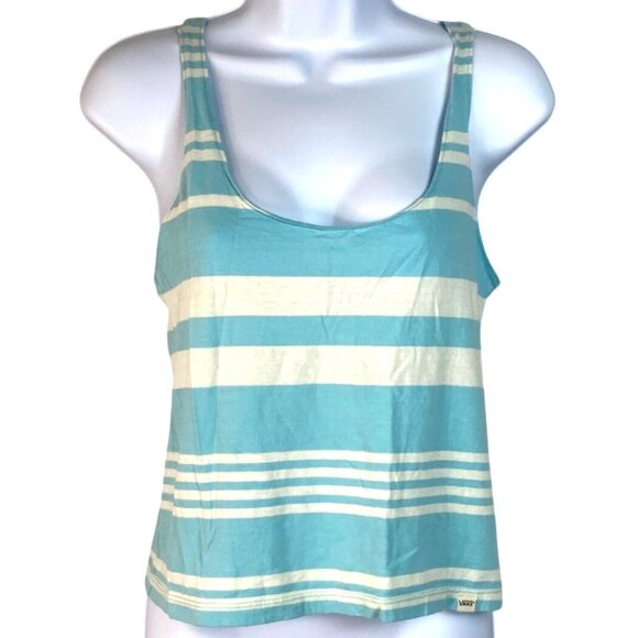 Vans Blue White Striped Sleeveless Scoop Neck Strappy Beach Surf Tank Top Size M - Picture 1 of 7